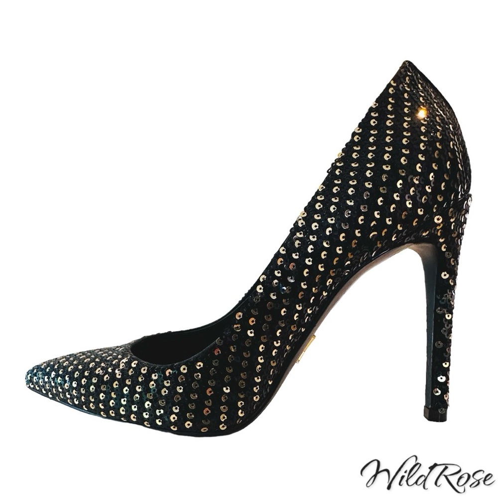 Louis Vuitton LV ‘Midnight Sun’ Black & Gold Sequins Pointy Toe Leather Pumps 36 - Picture 3 of 16
